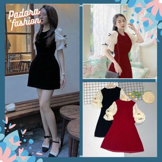 (HÀNG THIẾT KẾ) Váy đầm nhung tiểu thư phối tay voan nơ cách điệu sang chảnh mặc tết dự tiệc Anie-V180