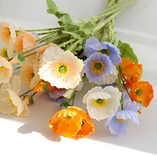 Hoa poppy hoa giả, hoa lụa anh túc đẹp cao cấp trang trí, decor phòng 1 nhánh nhiều bông
