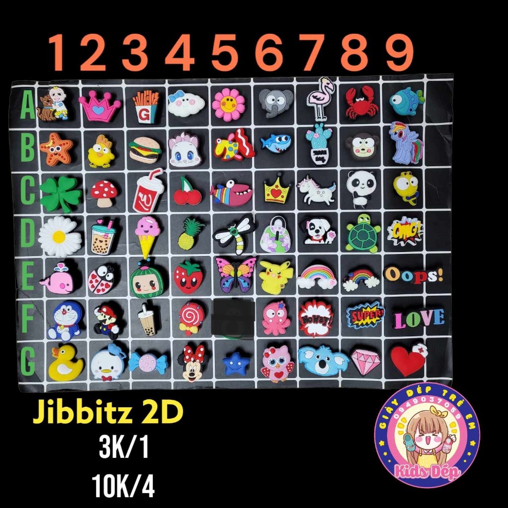 (Được chọn mẫu)Jibbitz sticker charm 2D gắn dép sục