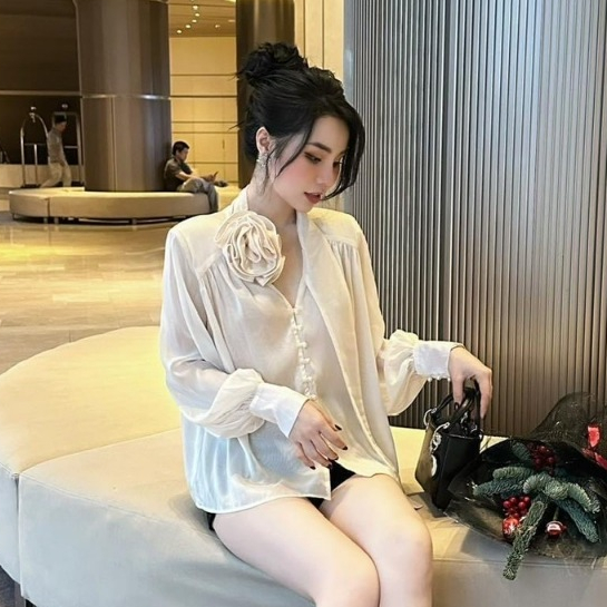 Áo Sơ Mi Voan Lụa Hoa Hồng Cổ, Phong Cách Tiểu Thư, Nữ Tính, TNG552115
