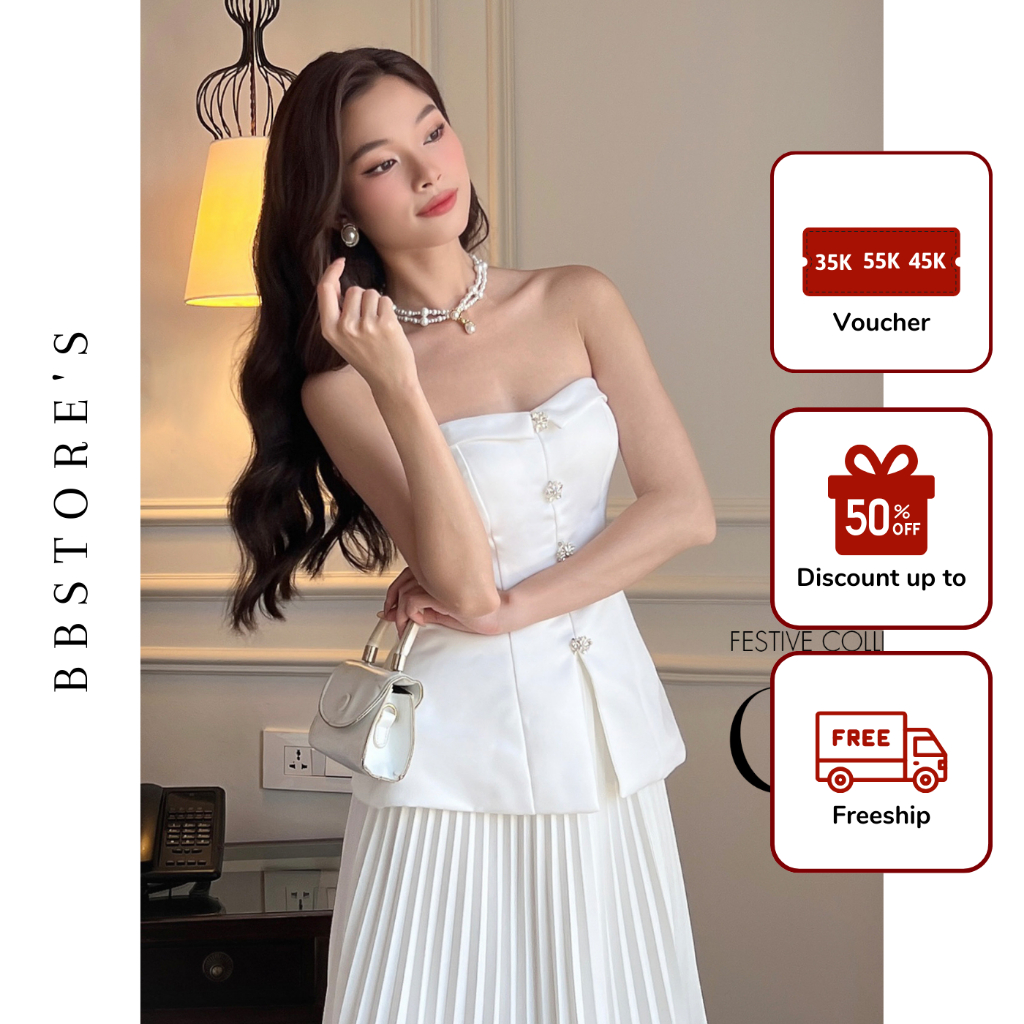 Áo Peplum Cúp Ngực Xẻ Tà Trước Phối Tag Đá Sang Trọng BBSTORE'S -A2607