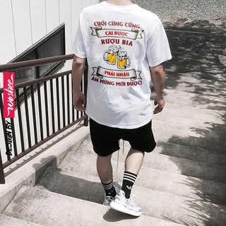 Áo thun form rộng nữ WOSHEE áo thun cotton nữ ĂN NHẬU hài hước 100% vải dày đứng form áo thun local brand RB004