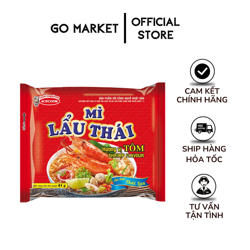 Mì lẩu Thái tôm của Acecook 80G - Mì tôm ăn liền tiện dụng