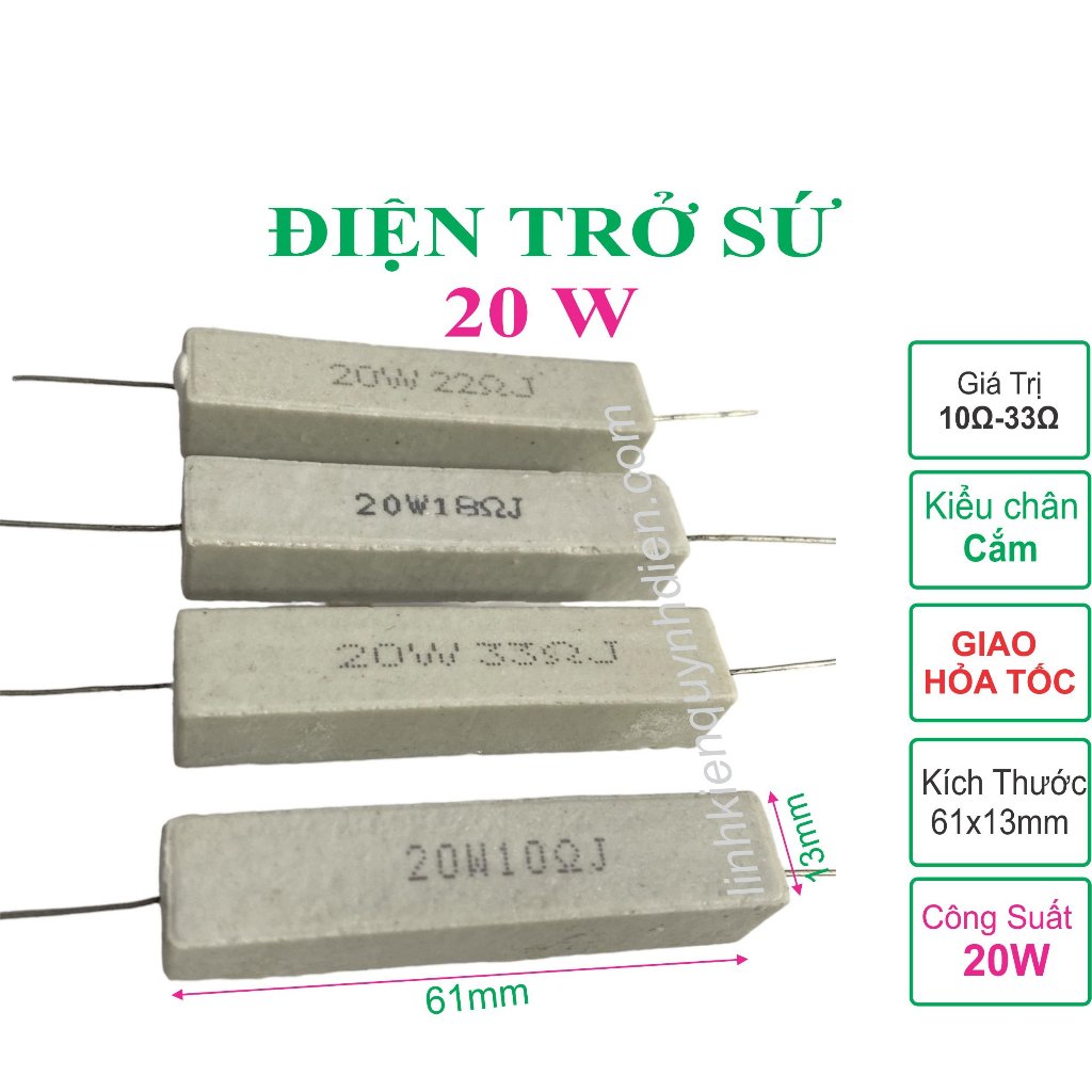 Combo 5 con điện trở sứ 20W - linh kiện điện tử QUỲNH DIỄN