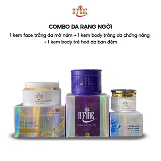 Combo 1 kem face trắng da mờ nám + 1 kem body trắng da chống nắng + 1 kem body trẻ hoá da ban đêm