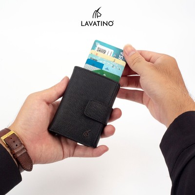 Ví Nam kết hợp hộp đựng card thông minh da bò Epsom cao cấp chính hãng LAVATINO - WDB52