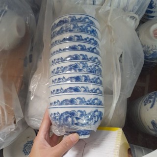Bộ 10 bát cơm Bát Tràng hoa sen