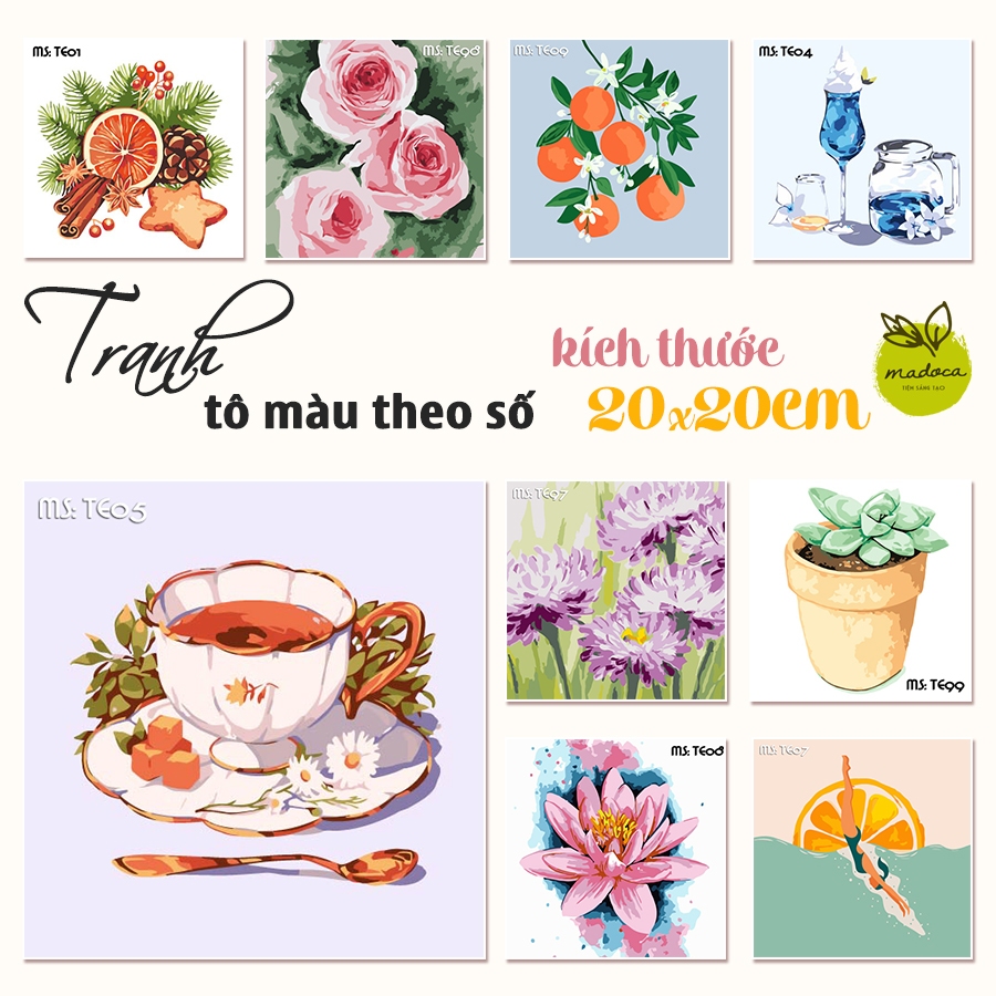 [Thiếu Nữ, Hoa, Cây, Dễ Thương] Tranh tô màu theo số, tranh tô màu số hóa 20x20 Có Khung