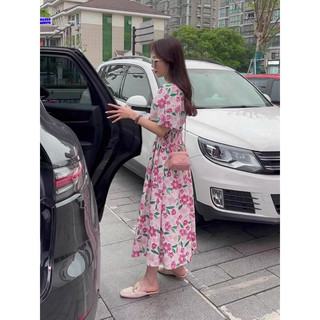Váy hoa thô lụa Hàn tay bồng