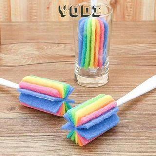 Cây cọ ly-cây rửa ly, cốc, bình sữa, chai lọ đầu cọ mút 7 màu cán dài dễ cầm có móc treo tiện dụng