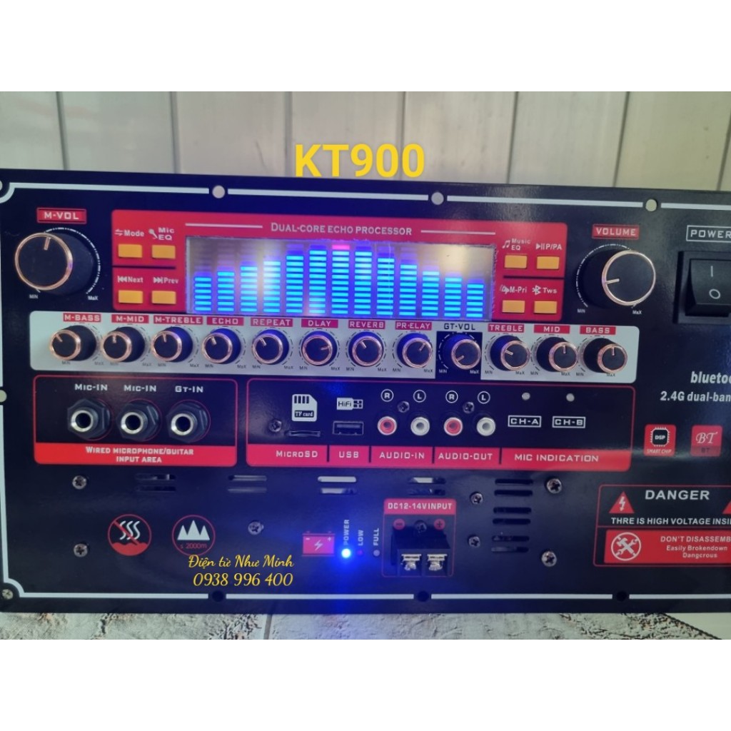 MẠCH LOA KÉO CÔNG SUẤT LỚN KT900 REVERB + CHỐNG HÚ 19 x 38cm Nguồn 42v đôi – nguồn phụ 20v