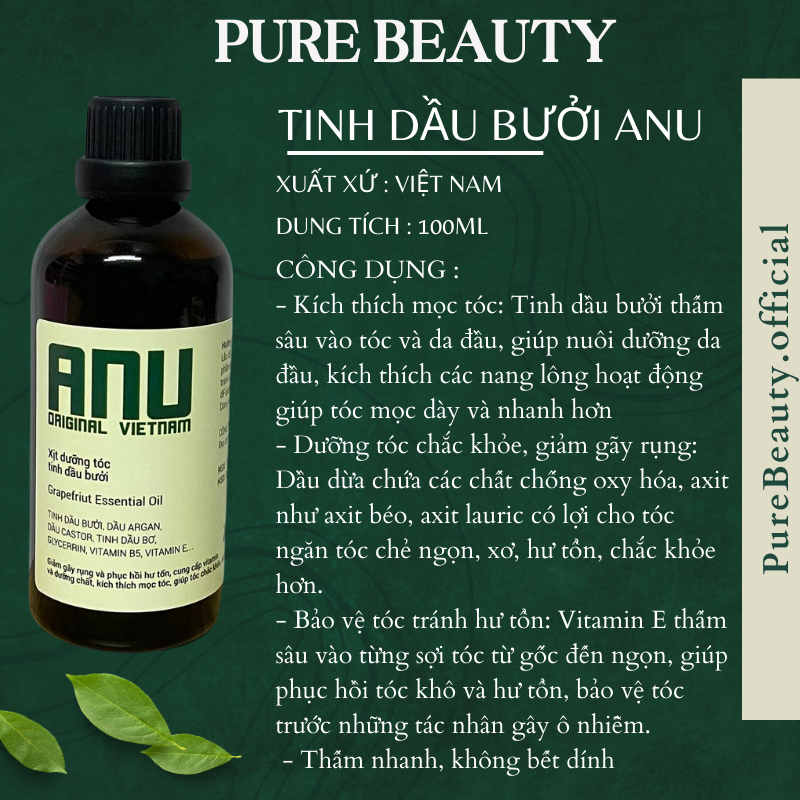 Xịt Dưỡng Tóc Tinh Dầu Bưởi ANU ORGANIC Chống Rụng Kích Thích Mọc Tóc Ngăn Ngừa Gẫy Rụng Hiệu Quả 100ml