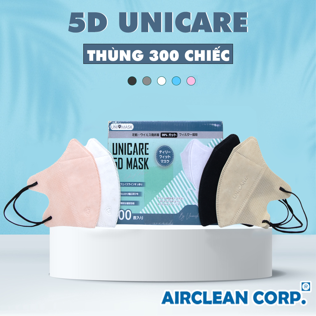 Khẩu Trang 5D UNICARE -  Thùng 300 Chiếc Khẩu Trang  Khán Khuẩn, 3 Lớp Chống Bụi Mịn