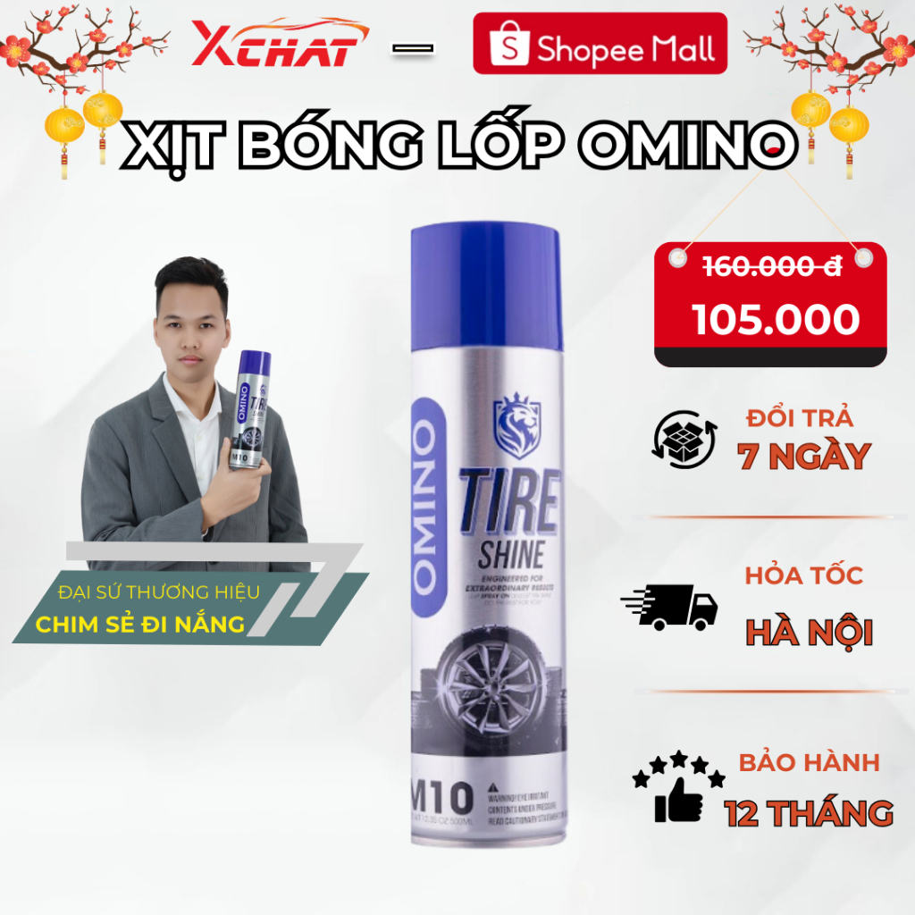 Xịt Dưỡng Bóng Vỏ Lốp Ô Tô OMINO M10 500ml, Phục Hồi Lốp Xe, Nhựa Đen