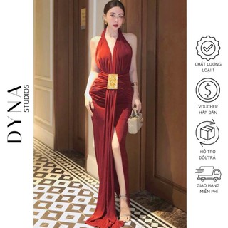 Váy yếm body hở lưng 𝐀𝐒𝐇𝐘𝐋𝐄𝐘 nhấn eo tà dài kèm tag nổi bật sang trọng
