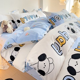 Bộ chăn ga gối Cotton Poly Lidaco chó trắng xanh