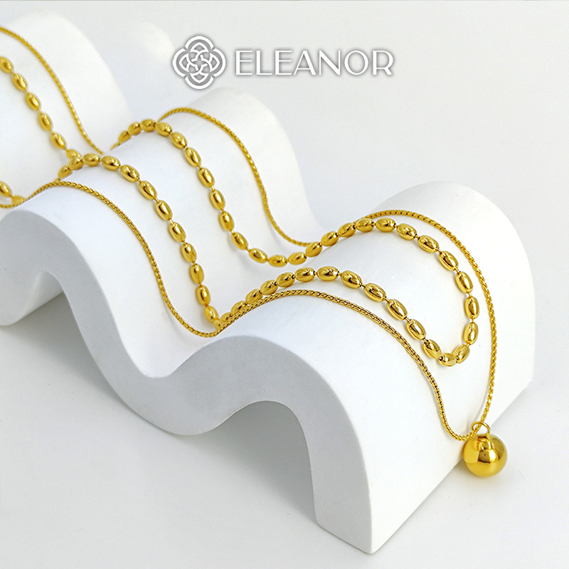 Dây chuyền layer nữ titan Eleanor Accessories mặt hình cầu vòng cổ đính chuỗi phụ kiện trang sức 6367
