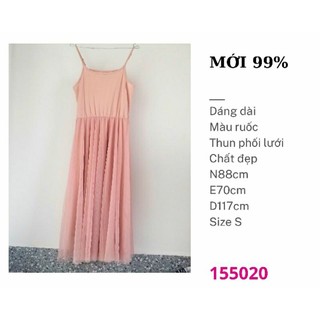 Đầm 2hand dáng dài màu ruốc chất đẹp, thun phối lưới size S mới 99%