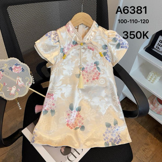Váy bé gái màu vàng phong cách cổ điển trung hoa A6381