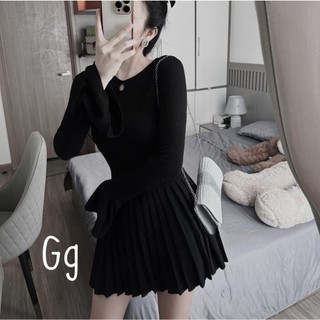Đầm tăm dài tay ống loe nhẹ chân váy xếp ly xinh