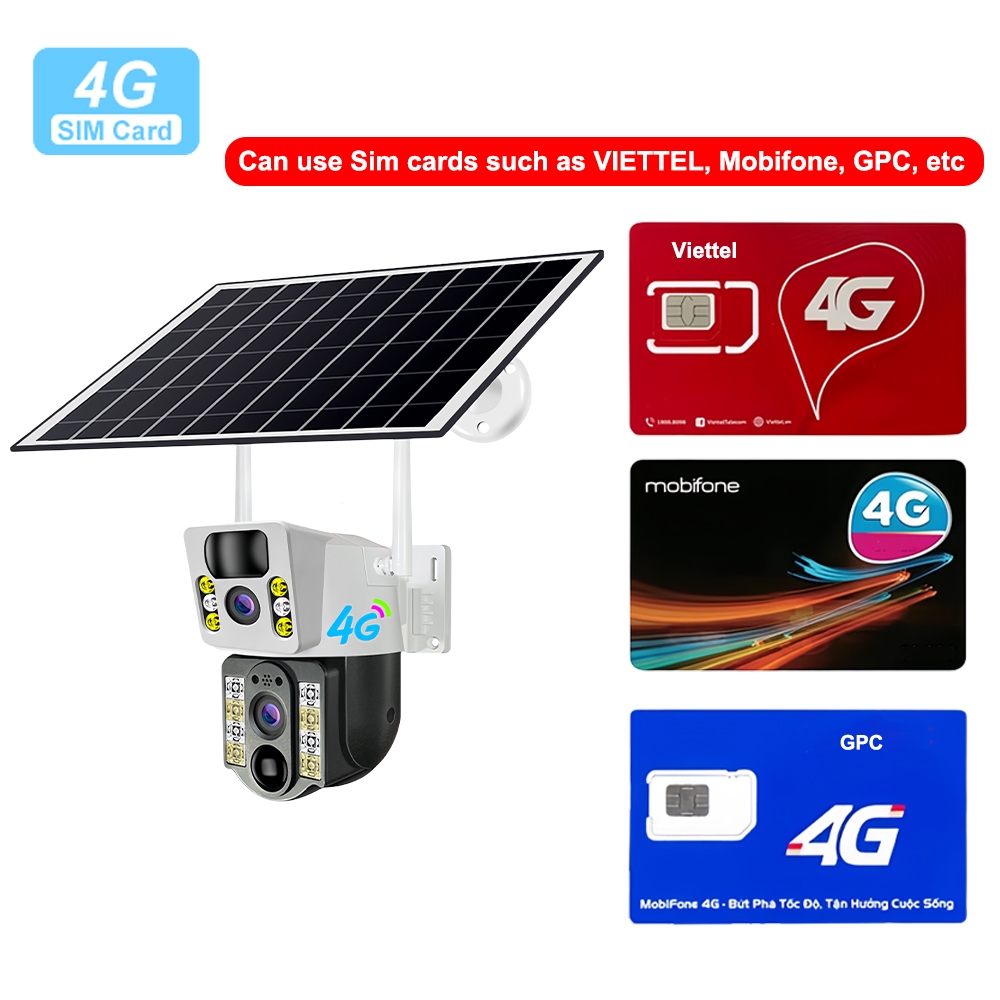 Solar giám sát Camera 2 mắt 4G WiFi 360 độ DOSEN PRO 1080P HD IP Không thấm nước ngoài trời