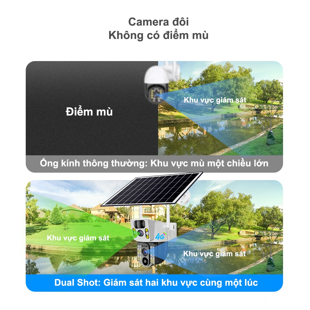 Solar giám sát Camera 2 mắt 4G WiFi 360 độ DOSEN PRO 1080P HD IP Không thấm nước ngoài trời