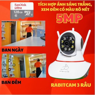 Camera wifi RABITCAM 3 râu 5.0mpx xoay 360 độ, hỗ trợ xem đêm có màu, đàm thoại 2 chiều, bảo hành trong vòng 12 tháng