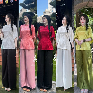 [Ảnh Thật] Set Bộ Pháp Phục - Bộ Lam Gấm Lụa Cổ Tàu Đính Ngọc