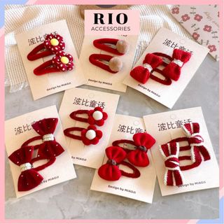 Set 2 Kẹp tóc nơ đỏ đô/Cột tóc đỏ vải nhung cao cấp cho bé nhiều kiểu siêu xinh dành cho Giáng Sinh/Noel/Năm Mới SKO