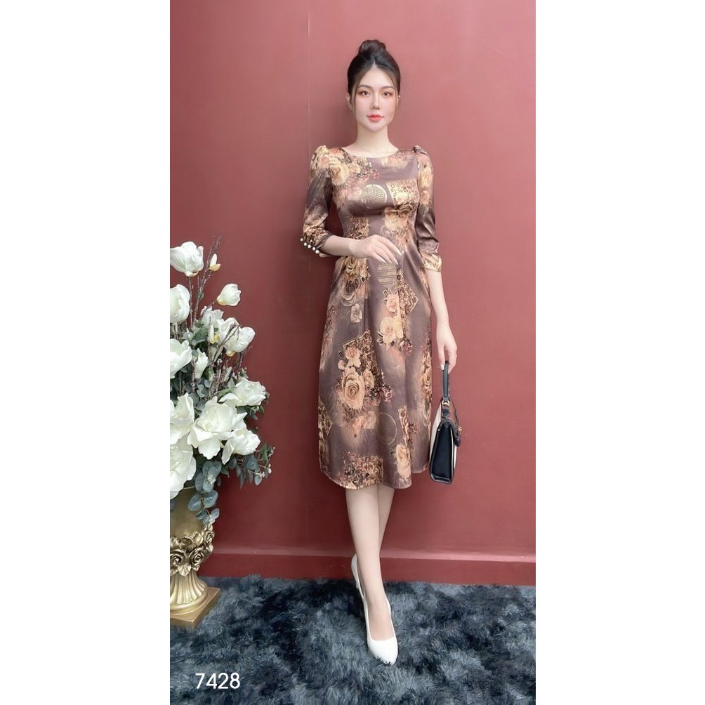 Đầm EMY EM7428 Xoè A Lụa Vân Pháp LVP Tay Lỡ