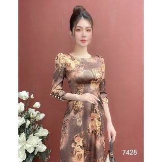 Đầm EMY EM7428 Xoè A Lụa Vân Pháp LVP Tay Lỡ