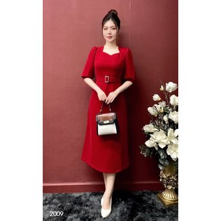 Đầm emy em2009 xoè đỏ kèm đai eo