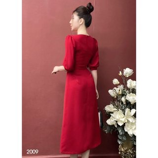 Đầm EMY EM2009 Xoè Đỏ Kèm Đai Eo