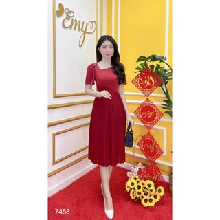Đầm emy em7458 xoè dập ply đỏ