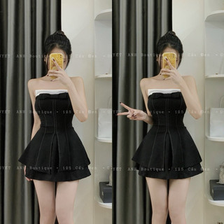Sét áo cúp ngực xẻ nơ ngực kèm váy chữ a - chanh boutique