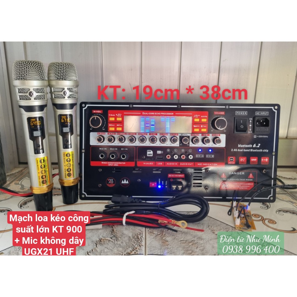 BỘ MẠCH KT900 KÈM MIC CAO CẤP- MẠCH LOA KÉO CÔNG SUẤT LỚN REVERB + CHỐNG HÚ 19 x 38cm Nguồn 42v đôi 
