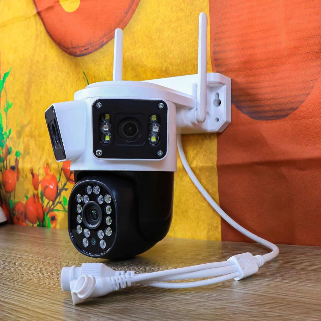 Camera 3 mắt kép ngoài trời Hopeway XEM 3 MÀN HÌNH cùng lúc, độ phân giải 5MP, xoay 360 độ, xem đêm có màu, BH 1 năm