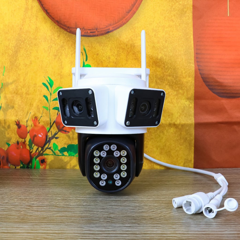 Camera 3 mắt kép ngoài trời Hopeway XEM 3 MÀN HÌNH cùng lúc, độ phân giải 5MP, xoay 360 độ, xem đêm có màu, BH 1 năm