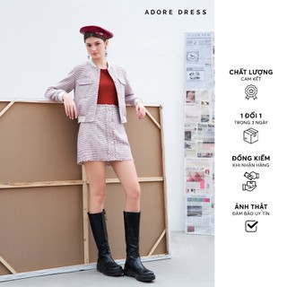 Chân váy mini tweed karo đỏ mix sợi khuy trang trí 312SK1101 ADORE DRESS
