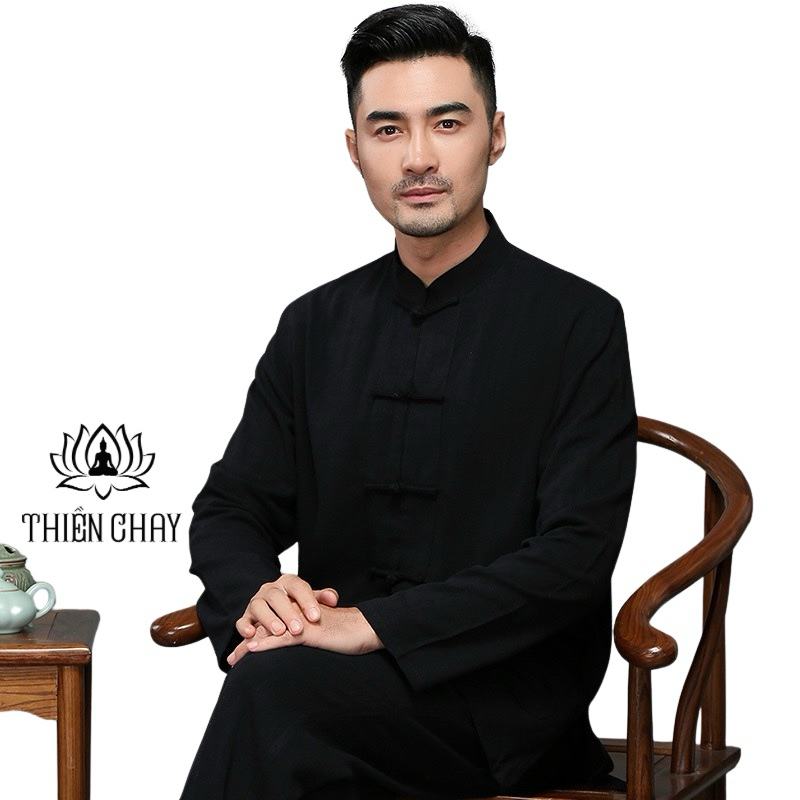 Trang phục thiền nam Thiền Chay, pháp phục lễ chùa bộ nam An Khang (Đen)