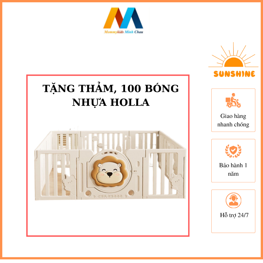 Quây cũi NHỰA Mommykids minh chau cao cấp tặng thảm và 100 bóng holla 5,5 cm CHIỀU CAO 62 CM