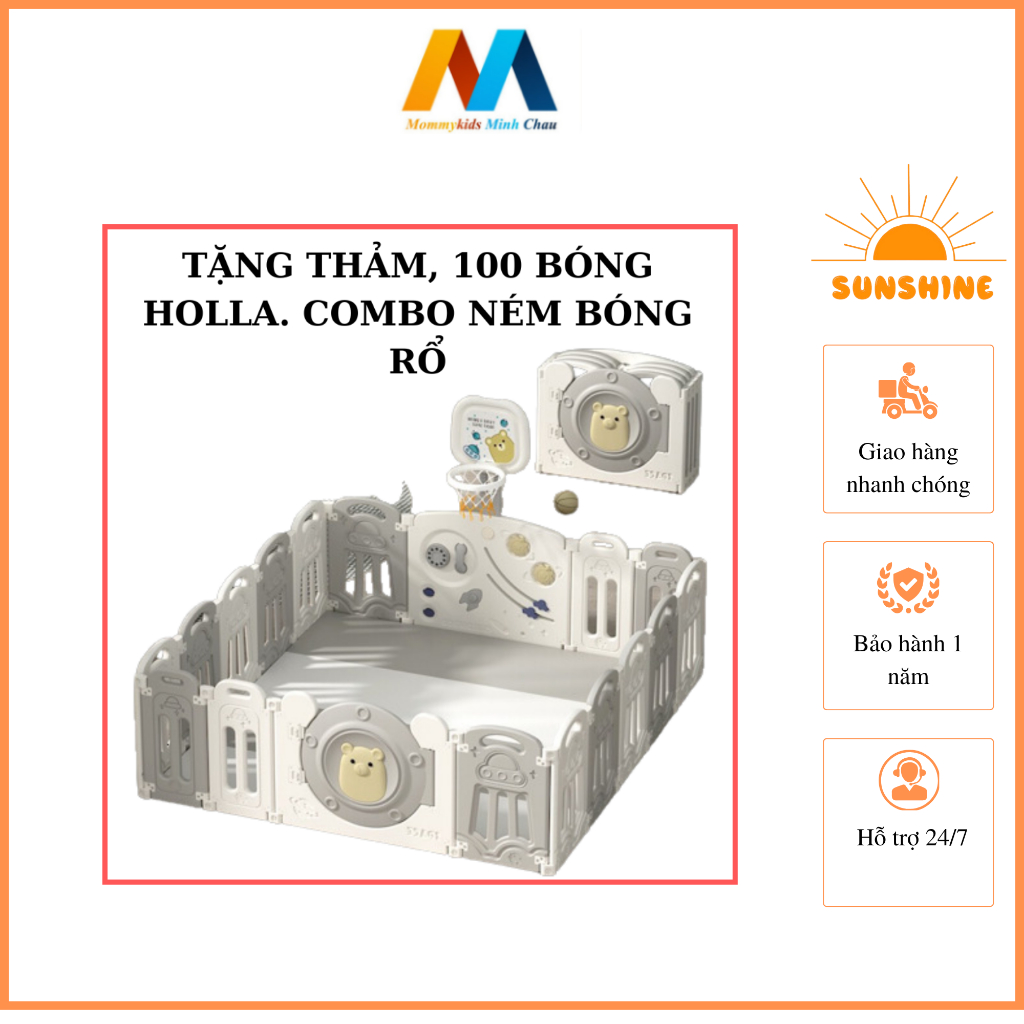 Quây cũi nhựa MommyKids Minh Chau , tặng kèm thảm và 100 bóng 5cm hoặc 50 bóng 7cm