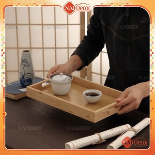 Khay tre hình chữ nhật có tay nắm Nai Decor dùng đựng trà, bánh, phụ kiện chụp ảnh