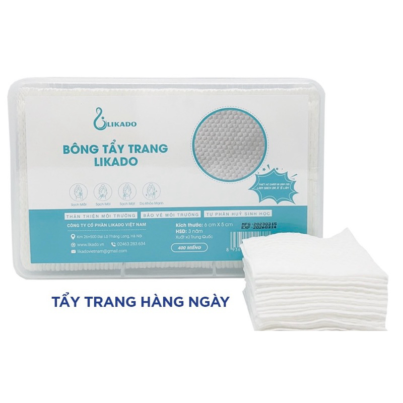 Bông Tẩy Trang 222/400/600 Miếng, không xổ bông, cotton bông mềm Likado