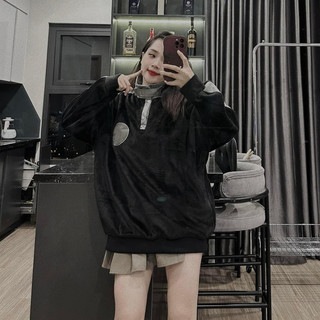 Áo thun dài tay cổ cao phối viền tay, áo sweater tay cúc bấm chất liệu nỉ nhung phong cách Hàn Quốc
