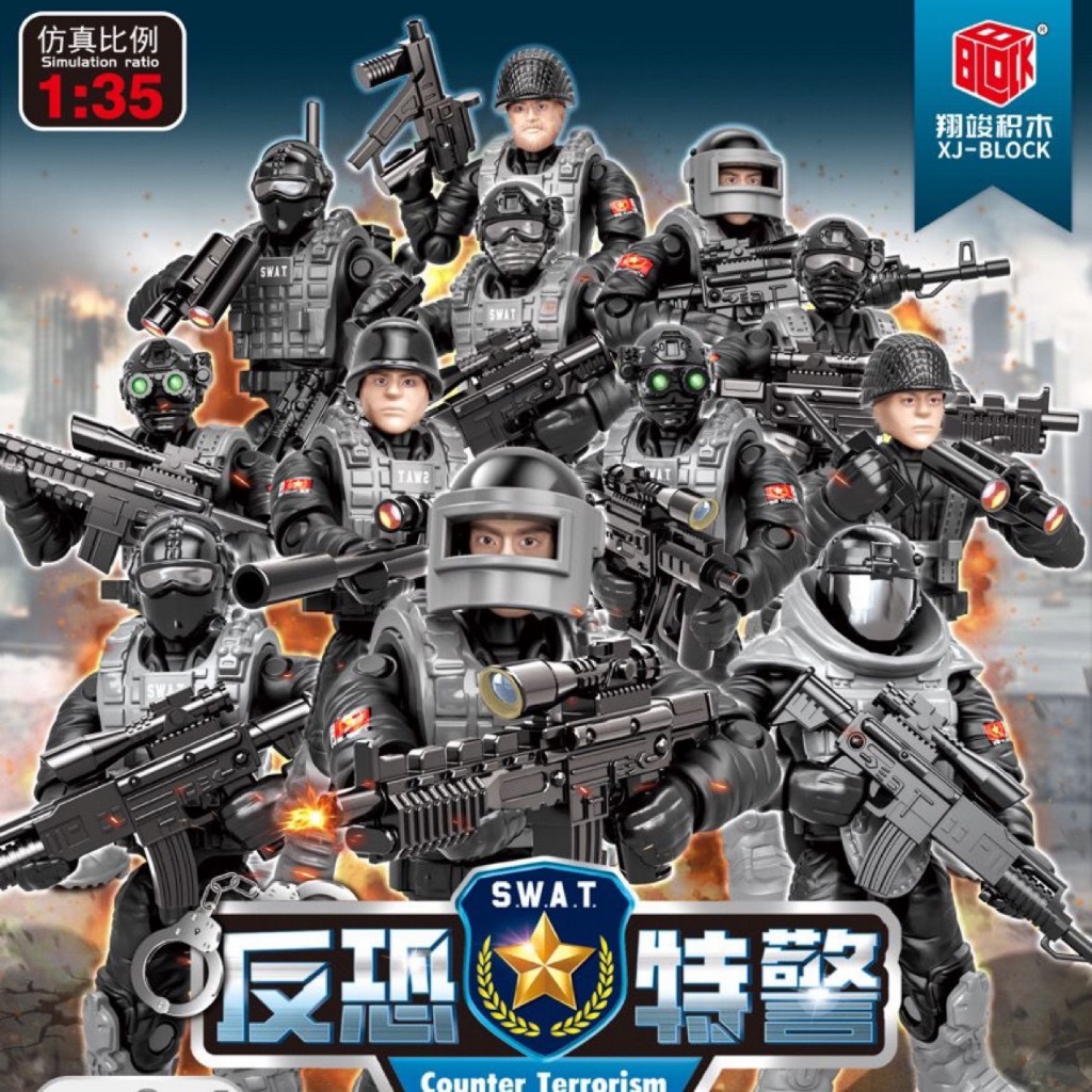 Đồ chơi lắp ráp logo mega XJ - BLOCK 1058 đóng bọc kín đẹp mắt ngẫu nhiên army lính đặc nhiệm đen mô hình minifigures
