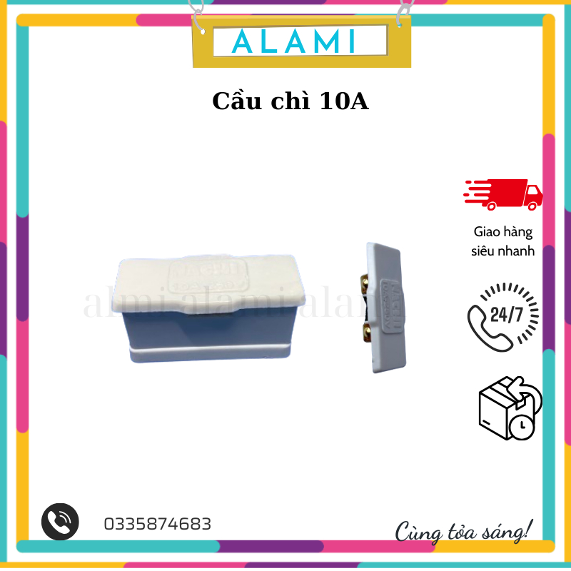 Cầu chì 10A , Nắp cầu chì ALAMI, nhựa chống cháy,cầu chì gắn bảng điện CC10A