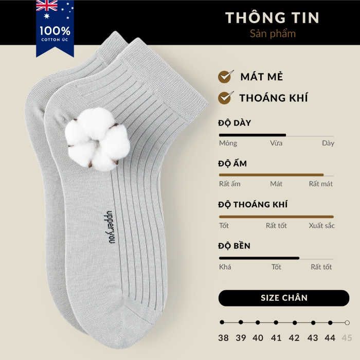 Tất Vớ Nam Sọc Gân Cao Cấp Cổ Trung UPPER YOU Cotton Úc Signature Không Đường May Mềm Mại Êm Ái Thoáng Khí- SNM3002