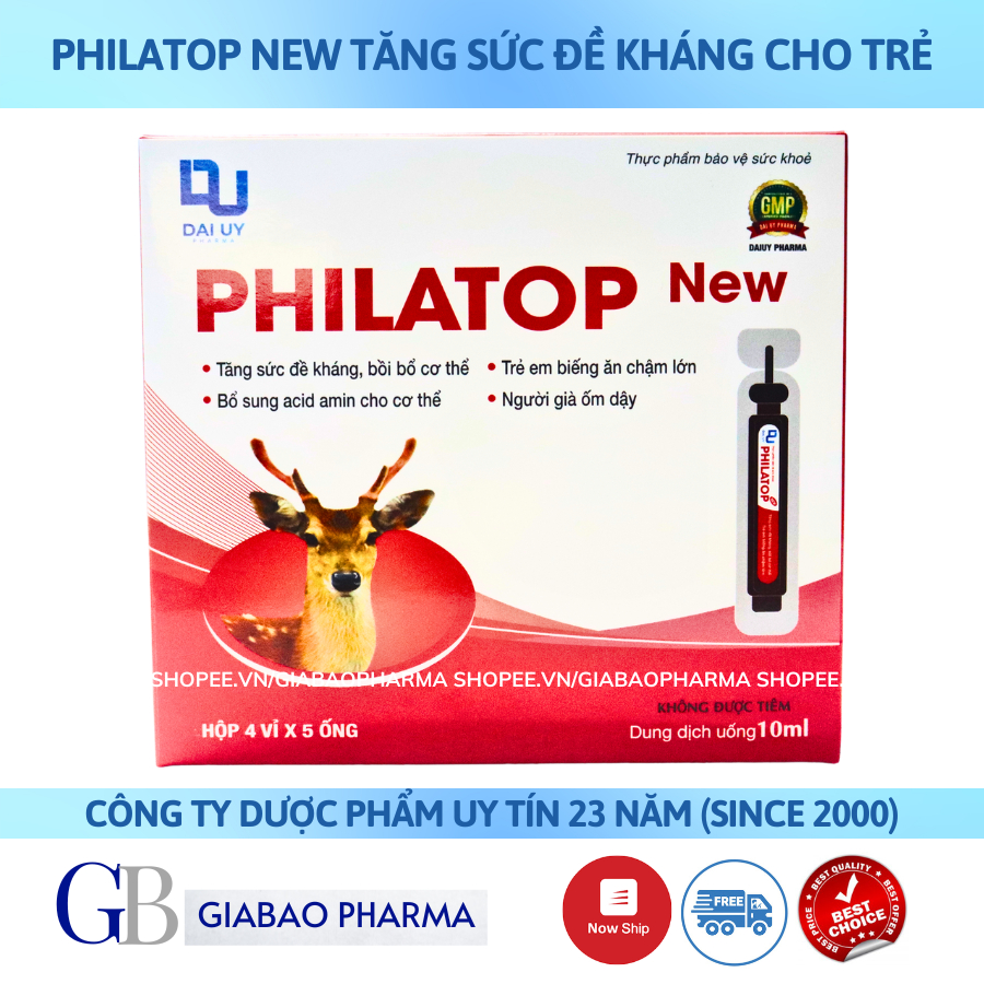 (Combo 5 hộp) Philatop new ống nhựa Đại Uy, cho trẻ em biếng ăn chậm lớn còi xương, người già đề kháng kém (hộp 20 ống)