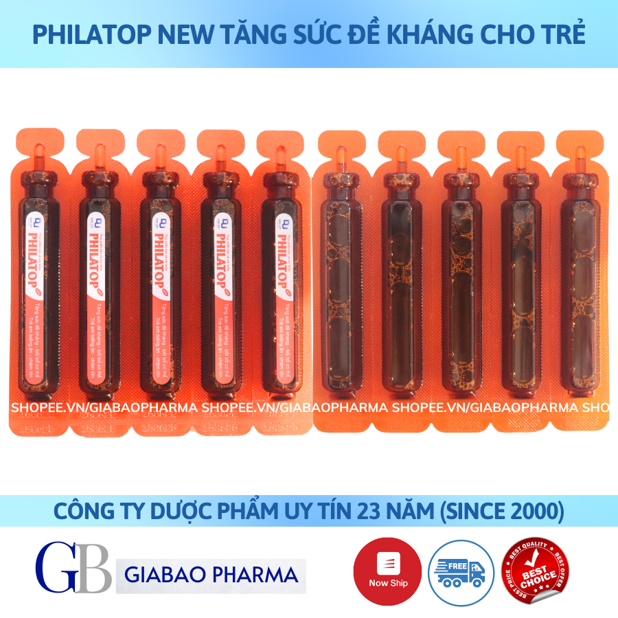 (Combo 5 hộp) Philatop new ống nhựa Đại Uy, cho trẻ em biếng ăn chậm lớn còi xương, người già đề kháng kém (hộp 20 ống)